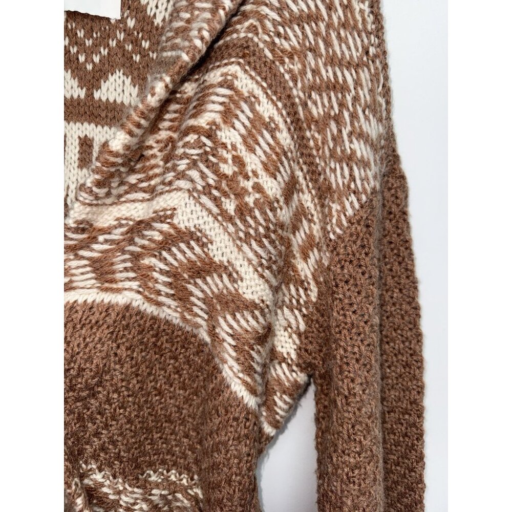 Lucky Brand Cardigan Sweater Womens M Fair Isle Boho Southwestern Brown Coatigan - Picture 3 of 7